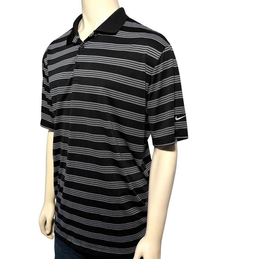 Nike Golf Tour Performance Dri-FIT Polo Shirt Mens XL Black White Stripe 452505 - Picture 3 of 9